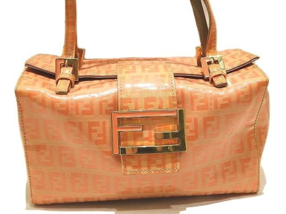 Fendi Zucchino Handbag Vinyl Leather Shaped Salmon Pink